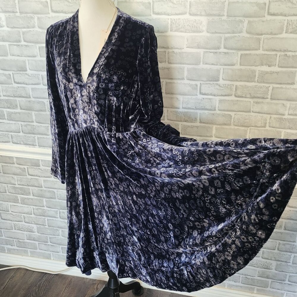 Rebecca Taylor Liane Velvet Dress V-neck Blue Floral NEW $498 sz 12 Elegant